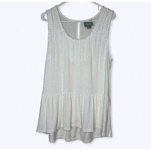 Maeve Peplum Tank Top Womens Sz L Anthropologie White Shirt Fringe Boho Feminine